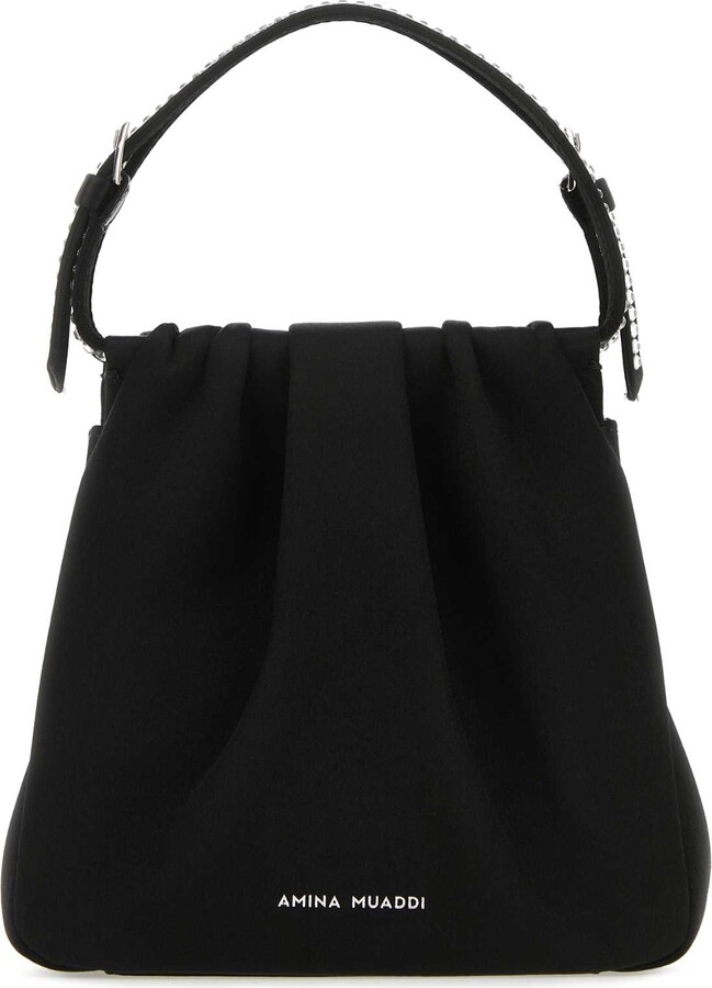 Amina Muaddi Black Satin Vittoria Crystal Handbag