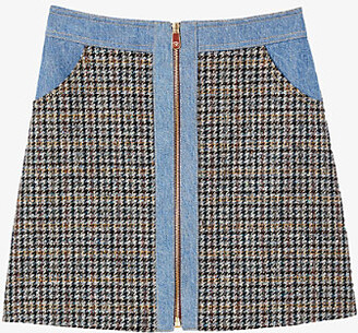 Sandro Womens Bleus Mary Jane Checked Denim-trimmed Woven Mini  