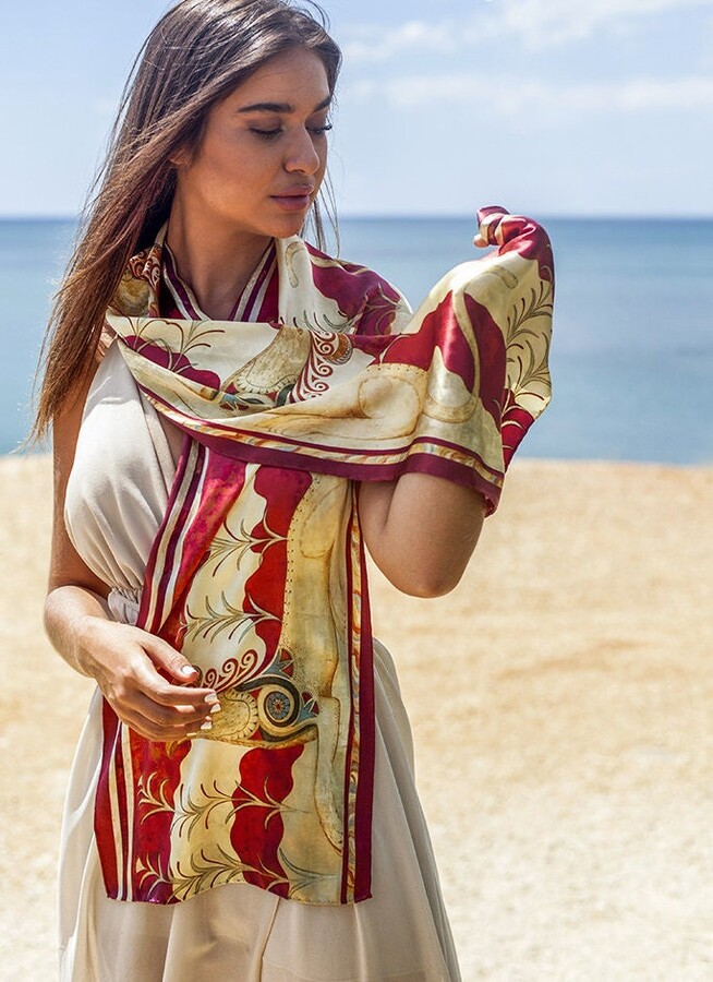 Etsy Red Silk Scarf Women Handpainted Scarf Gift For Her Made in Greece By Kalfas