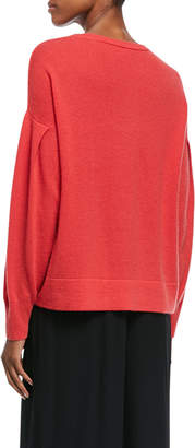 Vince Crewneck Pleated-Sleeve Pullover Cashmere Sweater