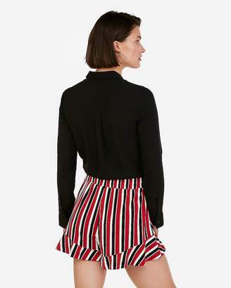 Express High Waisted Stripe Ruffle Hem Shorts