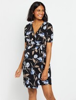 Thumbnail for your product : Motherhood Maternity | Waist Tie Surplice Maternity Dress - X Small, Black Floral