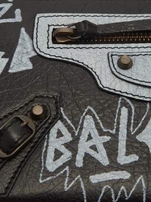 Balenciaga Classic Graffiti Print Zip Around Leather Wallet - Womens - Black White