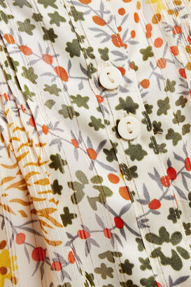 BA&SH Hippy Pintucked Floral-print Satin-jacquard Shirt
