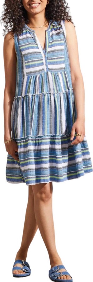 Sleeveless Tiered Dress In Blue Sea