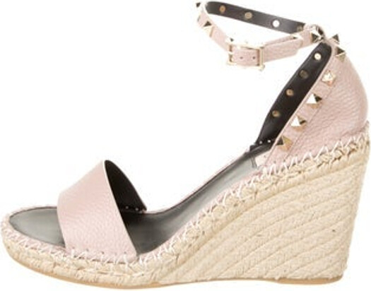 Valentino Jute Espadrilles Neutrals Leather Trim Platform Buckle Closure at Ankles Includes Box & Dust Bag