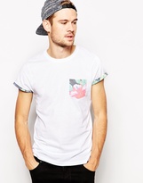 Thumbnail for your product : ASOS T-Shirt With Flower Print Pocket And Printed Roll Sleeve