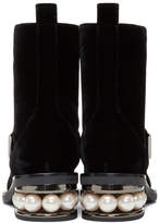 Thumbnail for your product : Nicholas Kirkwood Black Velvet Casati Pearl Biker Boots