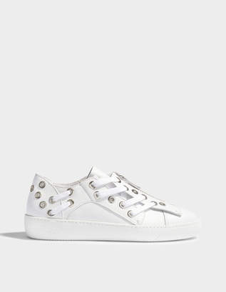 N°21 N21 Zip Front Sneakers With Rivet and Lace Detail in White Leather