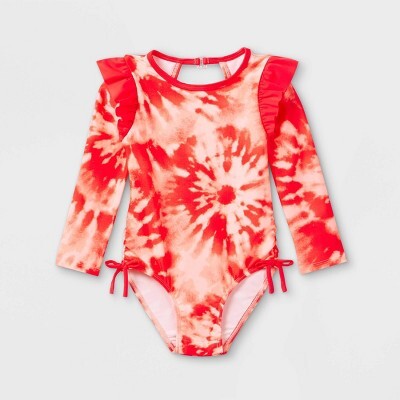 Toddler Girls' Tie-Dye Ruffle One Piece Rash Guard - Cat & Jack™ Pink