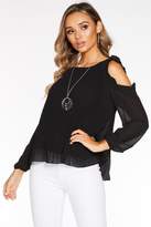 Thumbnail for your product : Quiz Black Chiffon Pleated Cold Shoulder Necklace Top