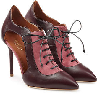 Malone Souliers Suede and Leather Lace-Up Pumps with Cut-Outs