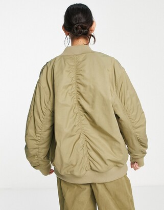 Topshop oversized bomber jacket in khaki - ShopStyle