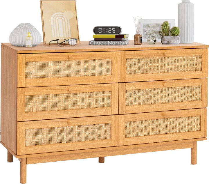 Global Pronex Rattan Dresser, Rattan Table Dresser with 6 Drawer