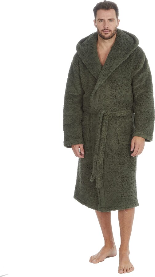 STC Stores Mens Plain Soft Fleece Hooded Dressing Gown (L ShopStyle Robes