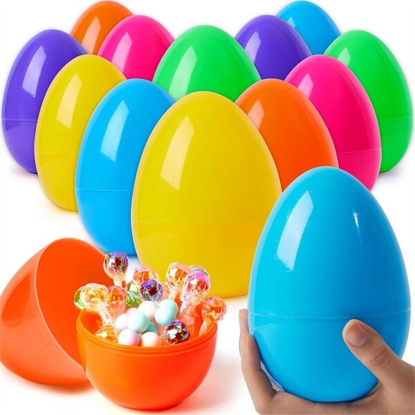 Joyin Joyfy12Packs7"JumboPlasticBrightSolidEasterEggsAssortedColorsforFillingTreats,EasterThemePartyFavor,EasterEggsHunt