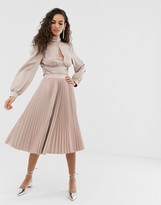 Thumbnail for your product : Outrageous Fortune midi pleated skater skirt in mink