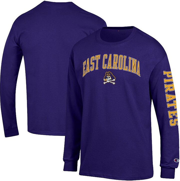 Men's Champion Purple ECU Pirates Arch Over Logo 2-Hit Long Sleeve T-Shirt
