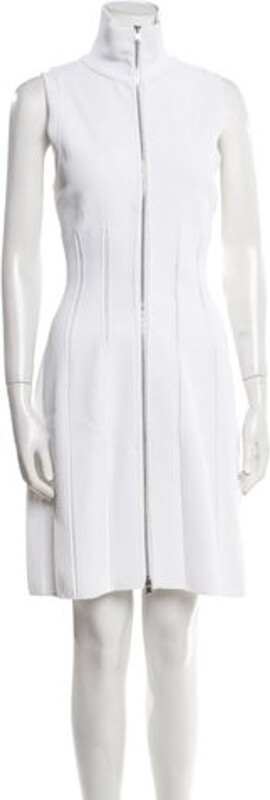 Alaia A-Line Dress White Lace Trim Embellishment Sleeveless with Mock Neck Size not listed, estimated from measurements. Designer