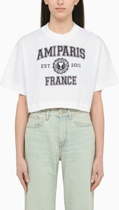 AMI Paris Ami De Coeur white cropped t-shirt - ShopStyle