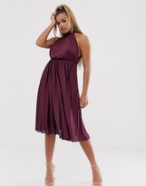 Thumbnail for your product : ASOS DESIGN Petite Halter Pleated Waisted Midi Dress
