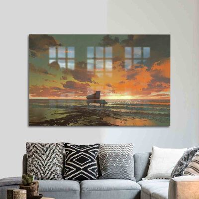 Rosecliff Heights Wall Art Featuring A Piano On A Beach Landscape Printed On Glass For A Unique Touch Of Elegance In Your Home Or Office Decor