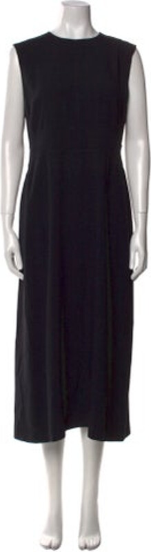 Max Mara Tent Dress Black Fringe Trim Accent Sleeveless with Crew Neck Concealed Zip Closure at Back Designer