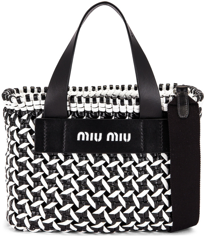Miu Miu Straw Shoulder Bag in Black & White | FWRD - ShopStyle