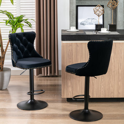 Mercer41 Swivel Velvet Barstools Adjusatble Seat Height Bar Stools With Backs Comfortable Tufted For Home Pub And Kitchen IslandSet Of 2