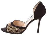 Thumbnail for your product : Manolo Blahnik Floral-Embroidered Peep-Toe Pumps