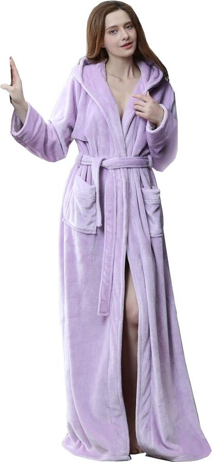 KINOW Ladies Dressing Gown Bathrobe Hooded Sleep Robe Comfy Loungewear  Light Purple L - ShopStyle Nightdresses
