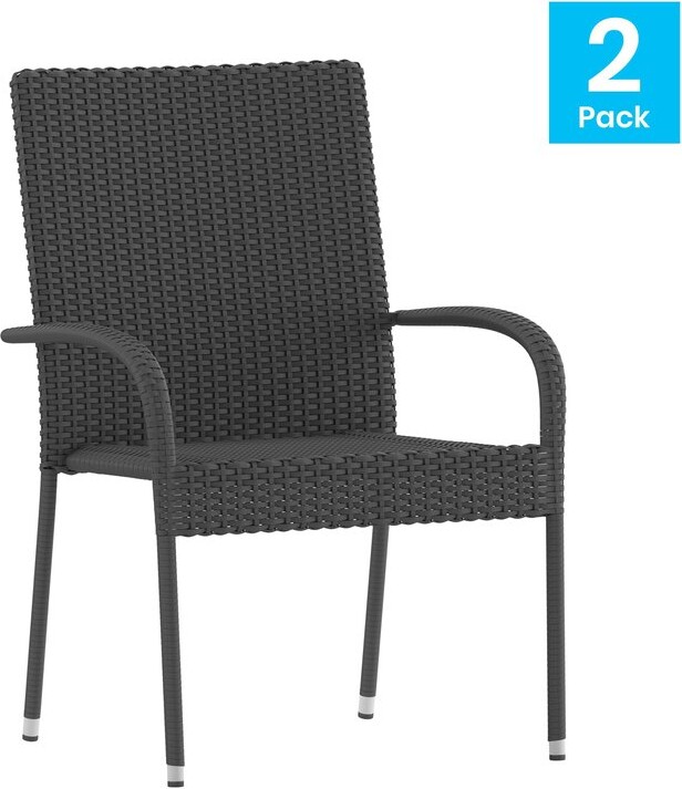 Merrick Lane Mathias Set Of 2 Indoor/Outdoor Gray Wicker Patio Chairs