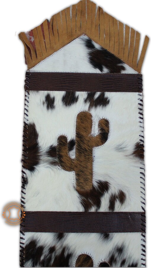 Cactus Table Runner Cowhide On Brown & White Speckled Cowhide- 96 Inches Long - Decor