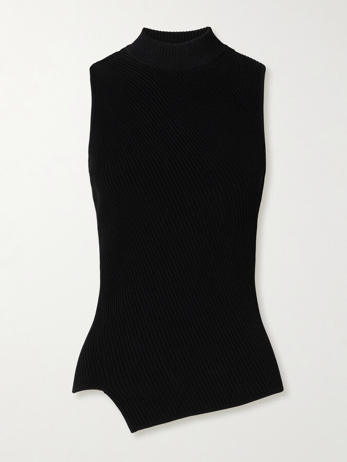 Totême Asymmetric Ribbed-knit Tank - Black