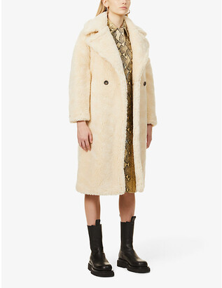 Topshop Womens Cream Whinnie Double-breasted Faux-fur Coat 12 - ShopStyle