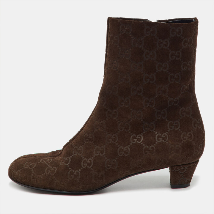Gucci Dark Brown Guccissima Suede Mid Calf Boots Size 39