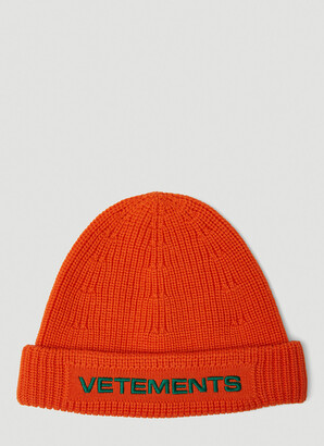 Vetements Logo Embroidered Beanie Hat - Man Hats Orange One Size - ShopStyle