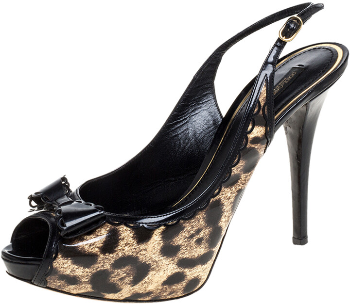 Dolce & Gabbana Black/Leopard Print Patent Leather Slingback 