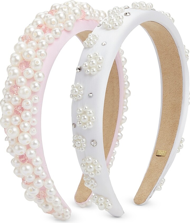 Bari Lynn Pearl And Flower Headband Set - Pink White