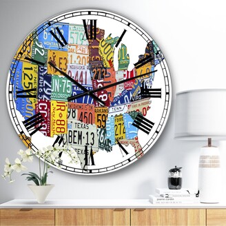 Design Art Designart License Plate Map Usa Large Cottage Wall Clock