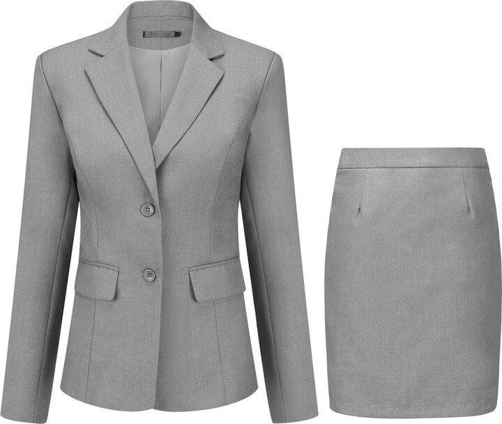 YUNCLOS Women's Pieces Skirt Suit Set Long Sleeve Blazer