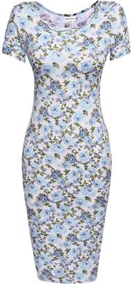 Hotouch Womens Slim Fit Floral Short Sleeve Midi Bodycon Business Dress(Blue,L)