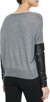Thumbnail for your product : Milly Leather-Sleeve Sweater