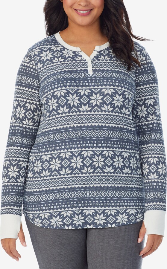 Cuddl Duds Plus Size Stretch Thermal Henley Top with Thumholes ShopStyle