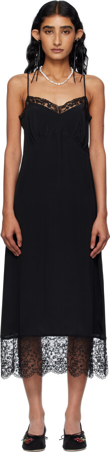 Simone Rocha Black Deep Lace Trim Slip Midi Dress