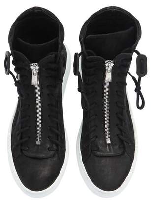 Zip-Up Waxed Leather High Top Sneakers