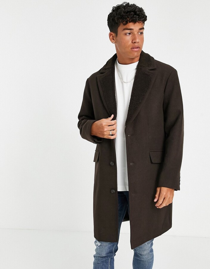 ASOS DESIGN overcoat with sherpa collar in brown - ShopStyle Raincoats &  Trench Coats