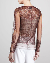 Thumbnail for your product : J. Mendel Beaded Tulle Top, Mocha