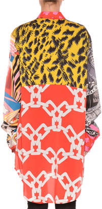 Multi-Print Long-Sleeve Button-Front Blouse