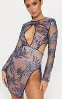 Thumbnail for your product : PrettyLittleThing Navy Glitter Cut Out Split Leg Bodycon Dress